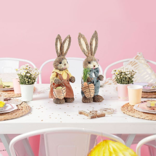 Kanin statuer til påske Desktop Ornament Flerfarget skum Festrekvisita Hjem dekorasjon 2 stk Stående kanin figur