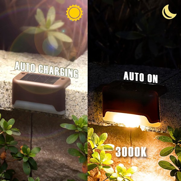 LED Solardrevne Dekklys, 16 Pakk Vanntette for Utendørs Trapper, Trinn, Gjerde, Rekkverk, Hage og Patio (Varme Lys)