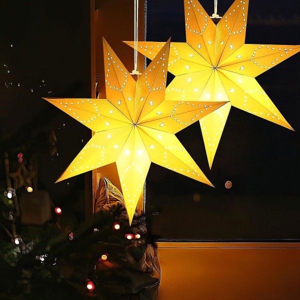 Led papirstjerne opplyst for oppheng, pakke med 2 3d julestjerne opplyst, 45 cm