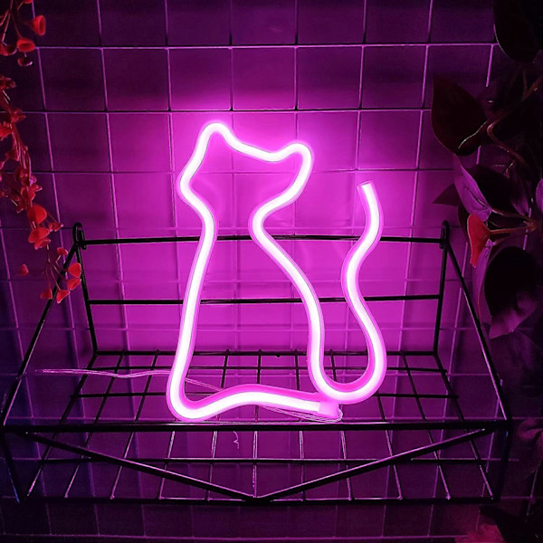 Neon-skyltar med kattmotiv, USB- eller 3-AA-batteridriven, LED-lampor för bordsdekoration, väggdekoration till flickrum, födelsedagspresent till barn (rosa)