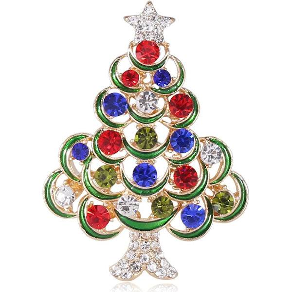Rhinestone Crystal Julgranformad Brosch Pin Legering Kavajslag Klipp Brosch Pin för Jul Semesterfest Firan Multicolor