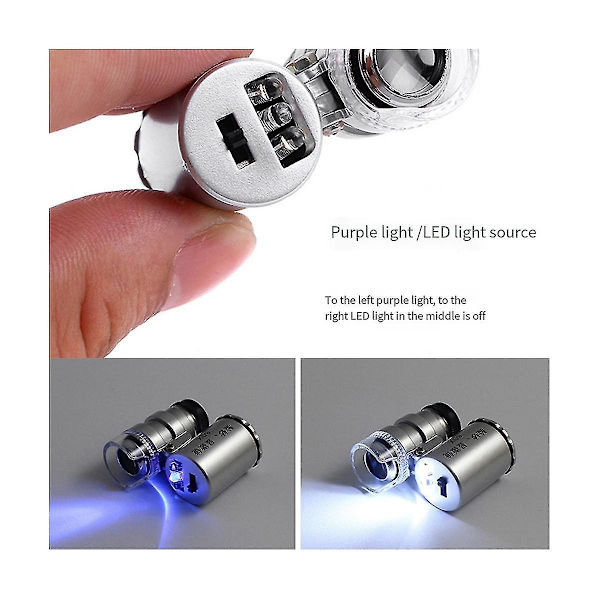 Bärbar Mini Fick 60x Mikroskop Handhållen Förstoringsglas Lupp Uv Ljus Valutadetektor Juvel