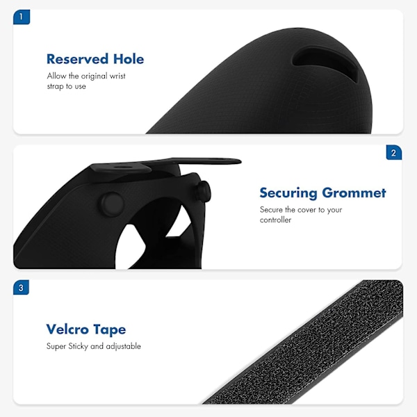 Silikongreppskydd för Meta/Oculus Quest 2 Tillbehör, Skydd med Knogremmar (svart, 1 par)