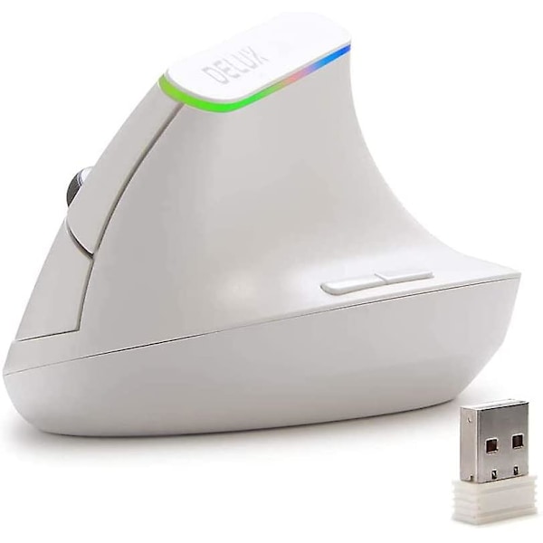 För Delux M618c Ergonomisk Trådlös Vertikal Mus, 2.4ghz 6 Knappar 1600dpi Optisk Laptop Dator Mus (vit)
