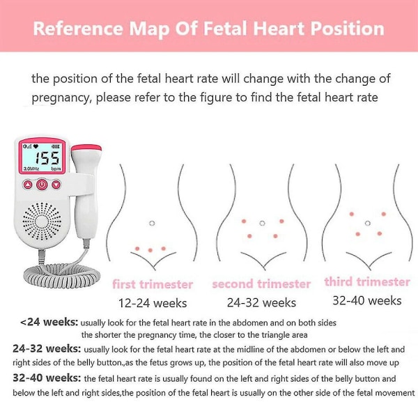 Foster-dopplerdetektor Baby Hjerteslagsfrekvenssonde Prenatal LCD-digitalmonitor til gravide rekvisita（Rosa）