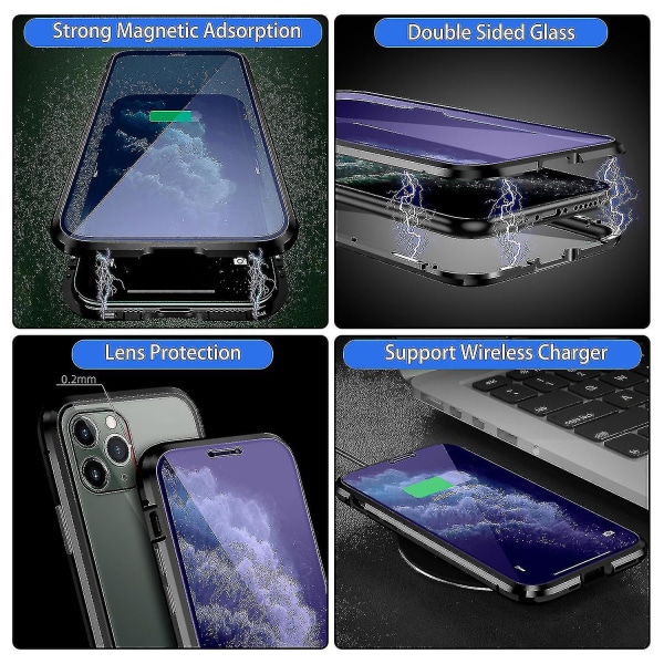 Magneettinen 360 kirkas kaksipuolinen karkaistu case, joka on yhteensopiva Iphone 11 Pro Maxin/iphone 11:n/iphone 11 Pro(iPhone 11, musta) kanssa