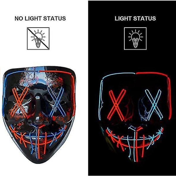 Stitches Dual Color Led Mask Halloween Cosplay Kostyme Mask Light Up Festival Party（blå rød）
