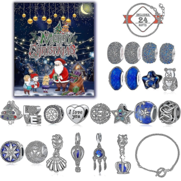 Blå julnedräkningskalender presentförpackning Pärlarmband Fantasy Star Armband Set （Vertikal version）