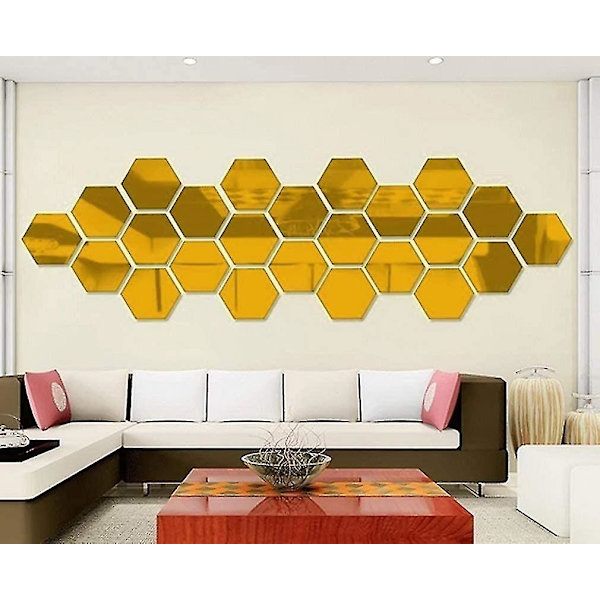 Set med 12 akrylhexagonala väggstickers i plast