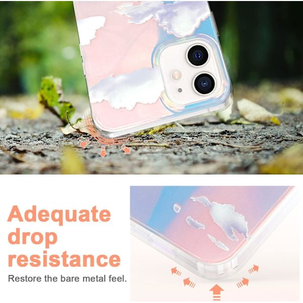 Söt Transparent Kristallfodral för Iphone 12 6.1 Tum, Stötsäkert PC+ TPU Bumper Skyddande Omslag för Vit Moln Färg Himmel Design för Kvinnor, Flickor