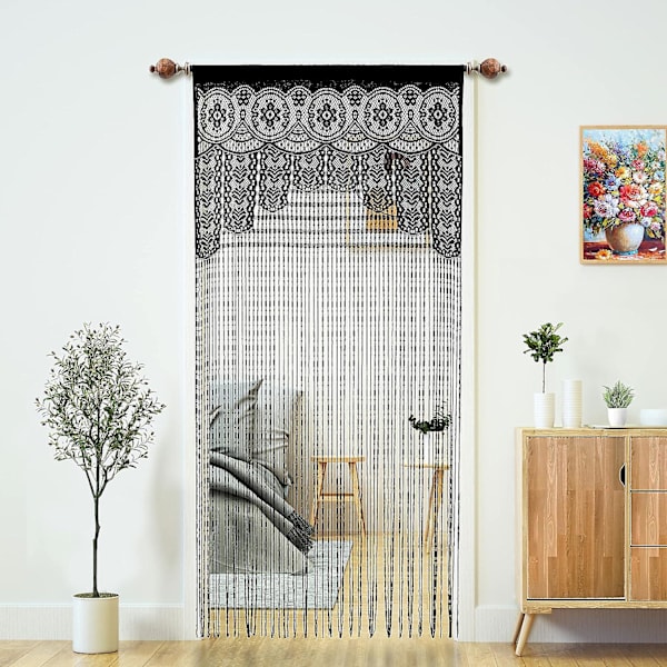 2 st Macrame Spetsdörrgardin för dörröppningar, rumsavdelare dörröppning Hippie fönsterpanel rumsavdelare vägg garderob gardiner (100200cm, svart)