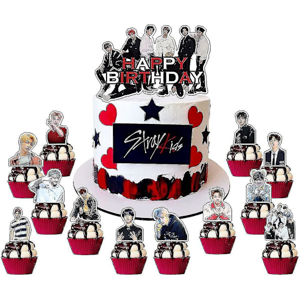 Heytea Stray-kids juhlatarvikkeet, Stray-kids juhlakoristeet sisältävät Happy Birthday -bannerit, kakkukoristeet, cupcake-koristeet,-yvan