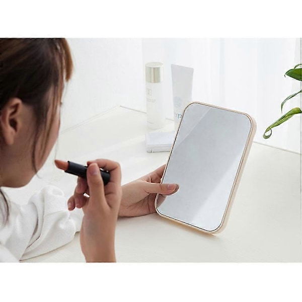 Högdefinitionsvikbar smink spegel, bärbar, smink spegel kvadratisk, sovsal studenter skrivbord liten spegel.-Stor (20*14cm)-off-gul