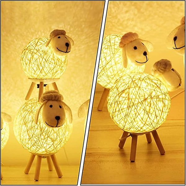 Lam Nattlys Søt Sau LED Barnehagelampe Dyre Skrivebordslampe Batteridrevet Globelys Dekorasjon for barn Bursdagshjem Innredning Gul
