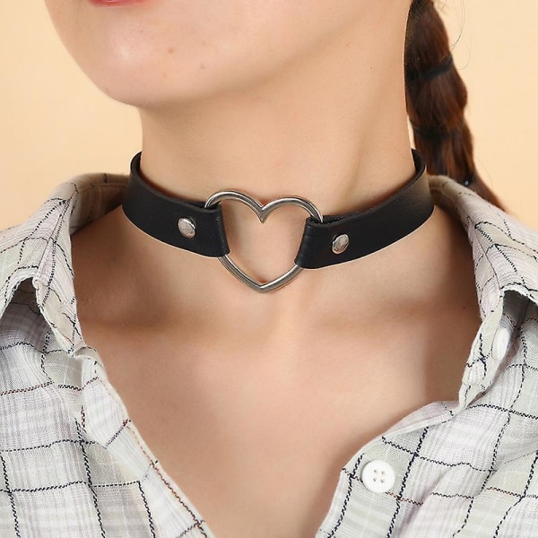 Wabjtam 2 stk. Kvinde Mænd Cool Punk Choker Hjerte Form Biker Læder Studded Choker Pu Læder Krave Choker Rock Gotisk Halskæde Choker