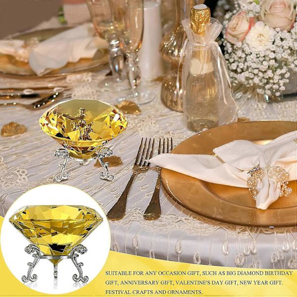 80 mm (3,1 tum) Diamantkristall Pappersvikt Stor Diamantformad med Stativ Smycken Kristall Hem Bröllop Dekoration Mittstycken (Guld)