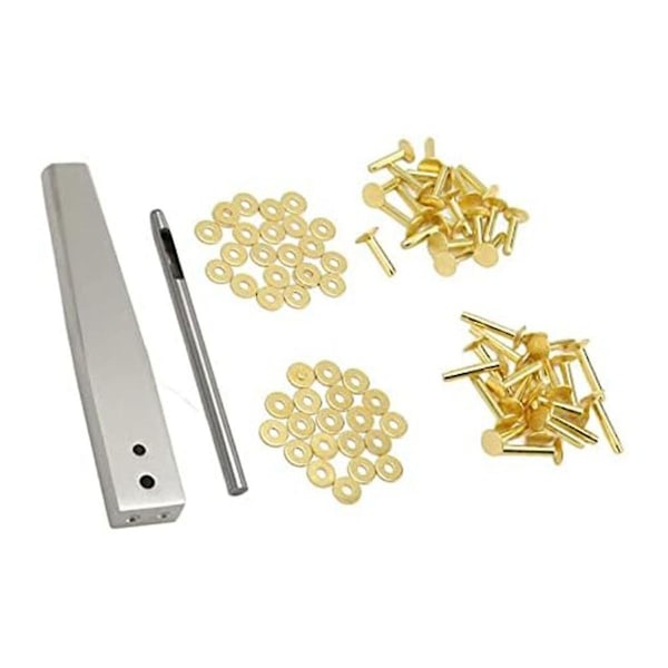100 Set Koppar Nitar, Burr och Brickor, Koppar Nitar Set, för Bälten, Plånböcker, Kragar, DIY Hantverk, Guld