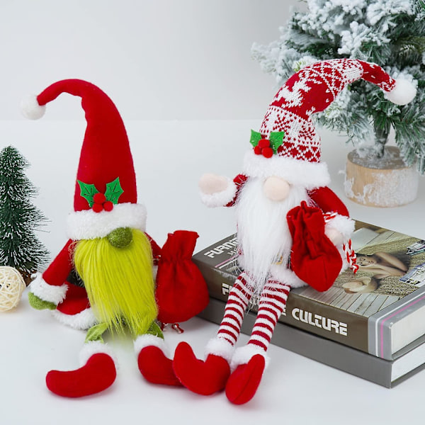 Jultomtar Dekorationer 2-pack Tomtar Plysch Samlarfigur Tomte God Jul Santa Tomte Svensk Plysch För Dekoration Semesterfest Presenter