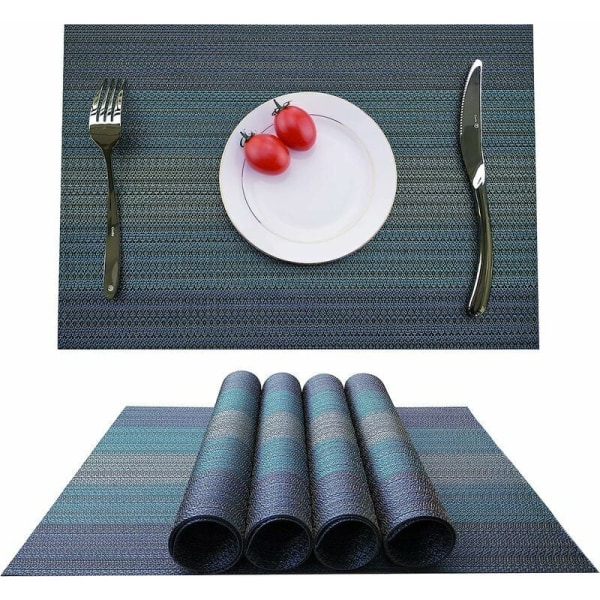 Bordstablett, set med 4 halkfria tvättbara bordstabletter gjorda av slitstark och värmebeständig PVC för hem, restaurang, matbord Blå 45x30cm