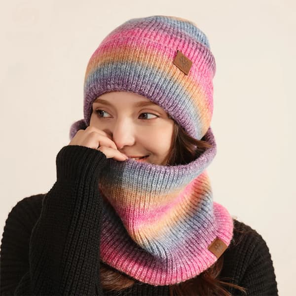 Vintermössa vinterscarf beanie stickad mössa för kvinnor med fleecefoder