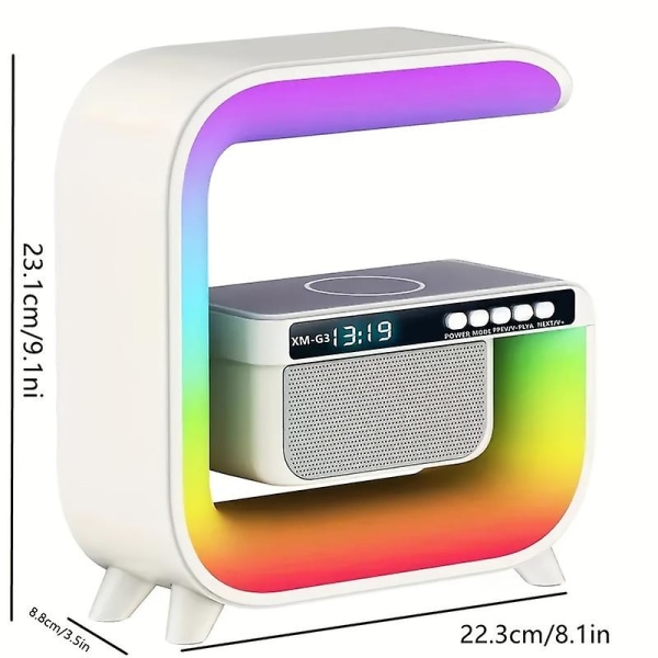 Big G Bluetooth-højttaler Ur Display 15w trådløs opladning Desktop Farverig atmosfære Lys kreativ gave