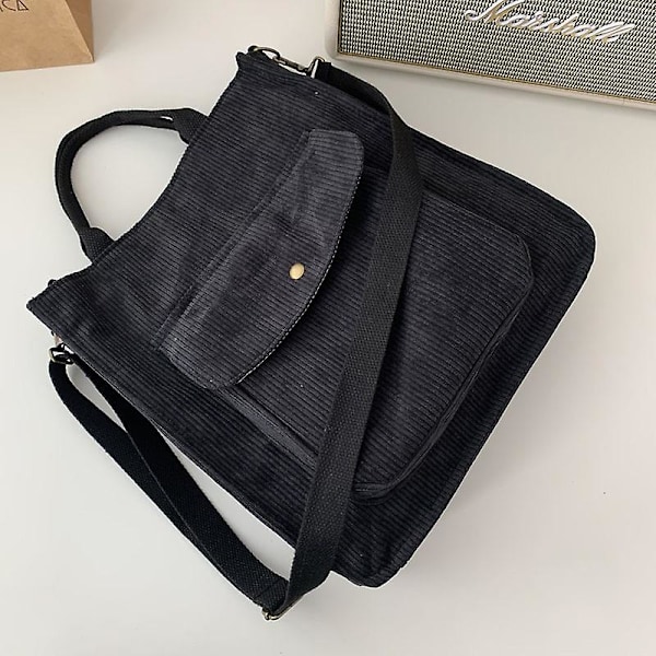 Korduroyhankalaukku naisille, olkalaukku, muodikkaat käsilaukut, tukeva metallilukon ostoskassi, lähettilaukku, koululaukku, crossbody-laukut (korduroi, musta)