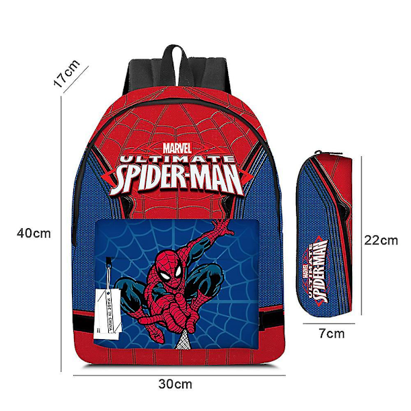 2 st/set Marvel Spider-man Cartoon Ryggsäck Student Ryggsäck+pennfodral Barn Pojkar Flickor Bokväska Set