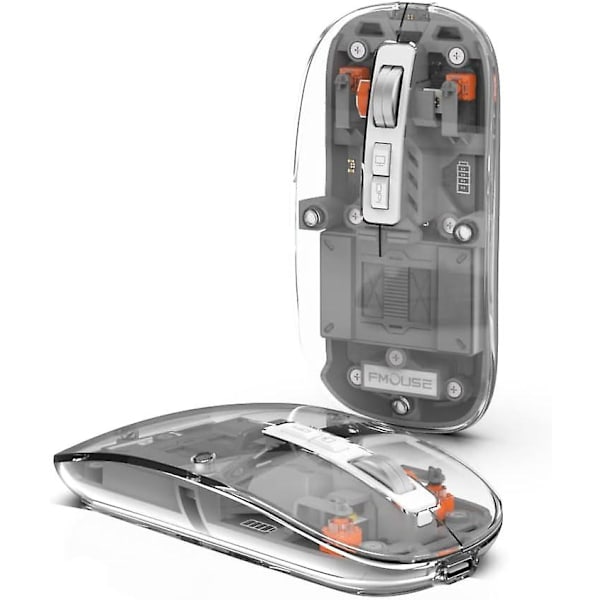 Transparent Trådlös Mus Bt5.1/2.4g Bluetooth Mus Uppladdningsbar Tyst Mus För Mac, Ipad, Macbook, Laptop, Pc (Grå)