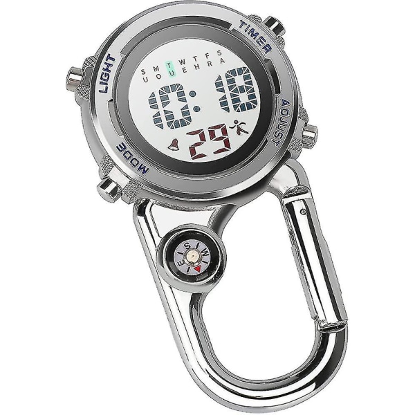 Carabiner Watch Digital Clip On Quartz Watch Multifunksjonell Carabiner Fob Watch Luminous Face Compass Carabiner Watch With Compassblue