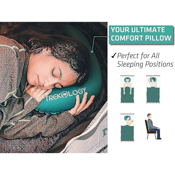 Ultralight Ilmatäytteinen Retkeily- ja Matkatyyny - Puristuva, Kompakti, Mukava, Ergonominen Ilmatäytteinen Tyyny Niskalle ja Lannetuelle Leiriytymisen Aikaan, Hei