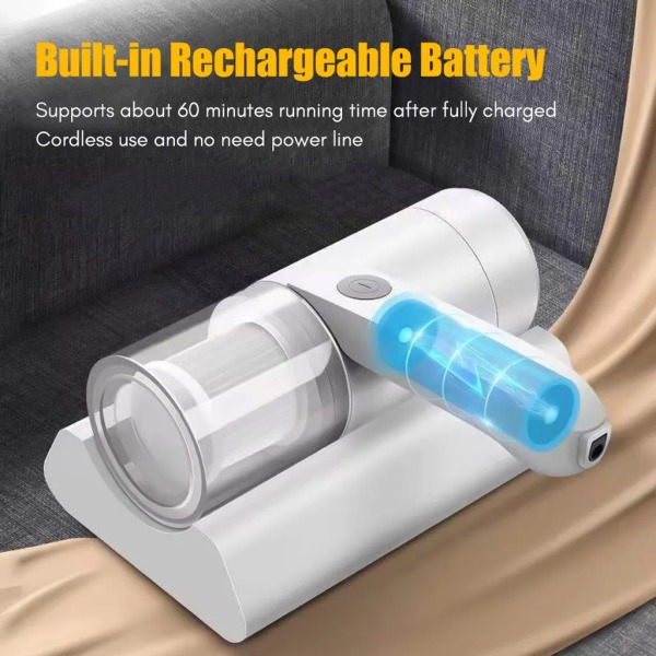 Kompakt madrassdammsugare Handhållen sladdlös UV-rengörare Inbyggt batteri 10KPa Kraftfullt sug för att rengöra Sängkudde Kläder Soffmatta