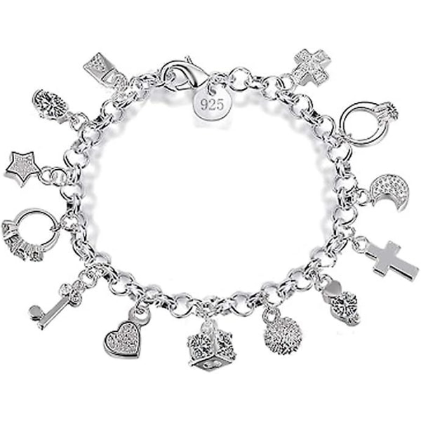 WABJTAM S925 Sølv Tretten Hjerteanheng Armbånd Dame Gave Armbånd og Armbånd Smykker