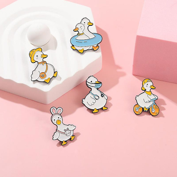 GHYT Cartoon Animal Enamel Lapel Pins Set, Sjovt Ande Gåse Enamel Pins Badges til Tøj Hat Søde Shopping Svømning Cykling Enamel Brocher til Børn
