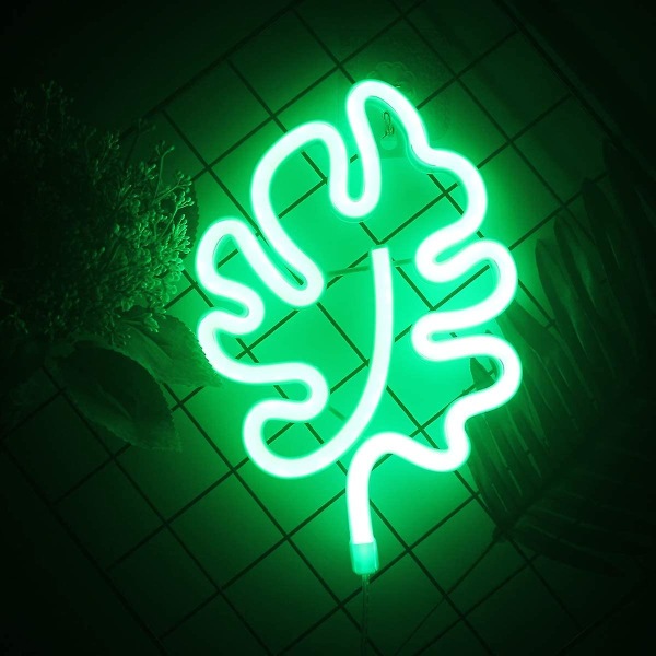 Gröna blad neonljusskylt Led neonskyltar för väggar lyser upp neonlampa skylt