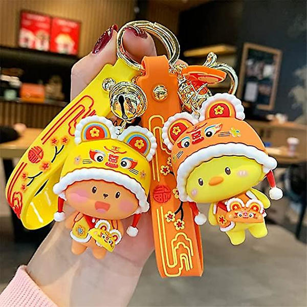 Pojkar Män Flickor Kvinnor Kreativ Bär Tiger Hatt Rolig Mjuk TPU Silikon Gummi Zoo Djur Hänge Rem Nyckelring