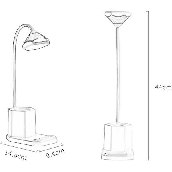 Bordlampe, varmt hvitt lys USB oppladbar justerbar berøringsbordlampe med pennholder (rosa)