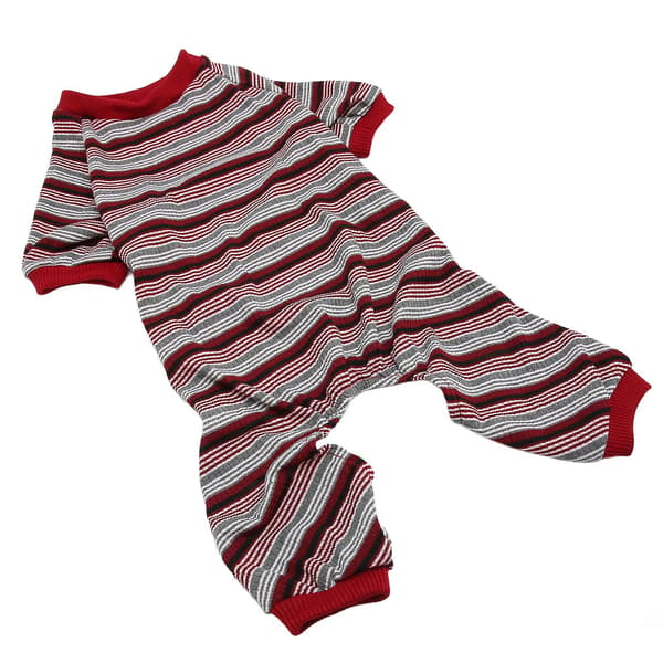 Randiga mjuka stretchiga hundpyjamas - Maskintvättbar 4-bent valppullover sovkläder