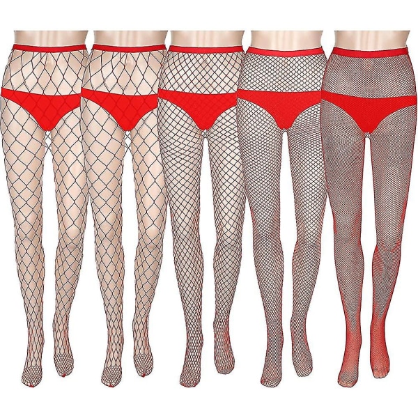 5 par nettstrømpebukser for kvinner med nettingstrømper Nettstrømpebukser fiskenett（røde）