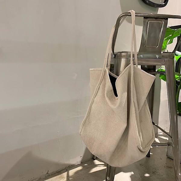 Handväska Stor Corduroy Axelväska Shopper Bag för Kvinnor Bomullstyg Mode Canvas Tote Shoppingväskor Kvinna Handväskor Resväskor（APRICOT）