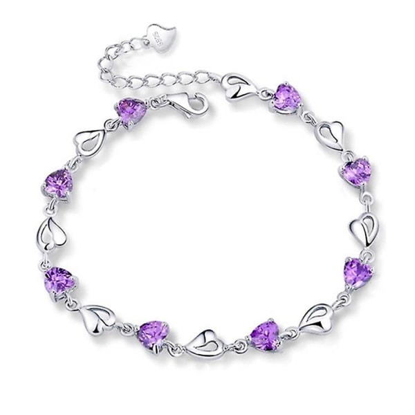 WABJTAMNaisten rannekoru 925 Sterling hopea ja rakkaus kristalli sydänrannekoru naisille tytöille korut lahja violetti