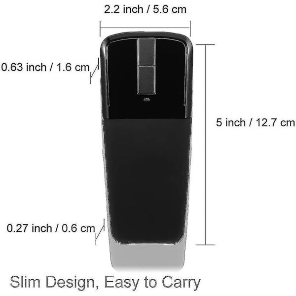 Langaton minihiiri kokoontaittuva kaarinen kosketushiiri 2,4 GHz optinen tietokoneen hiiri USB vastaanotin (musta)