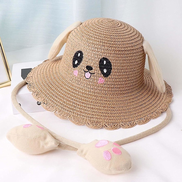 Solhatt Sommarhatt För 52cm Baby Flickor Kaninöronhatt Utomhus Semester Fiske Spädbarn（khaki）