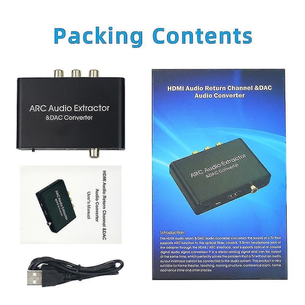 2024 T 2024 T 192kHz Arc Audio Adapter - HD Audio Extractor Digital till Analog Audio Converter DAC SPDIF Koaxial RCA 3.5mm Jack Utgång