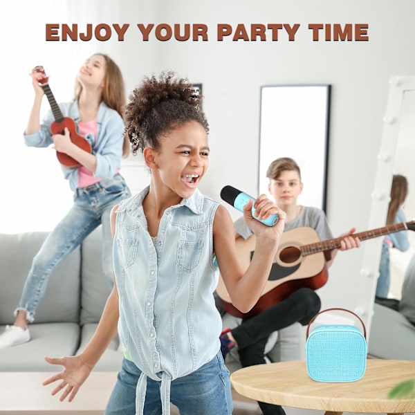 Mini Karaoke-laite lapsille, Kannettava Bluetooth-kaiutin langattomalla mikrofonilla, Lahja pojille ja tytöille 4-10 vuotiaille syntymäpäiville ja joulujuhliin (Sininen)