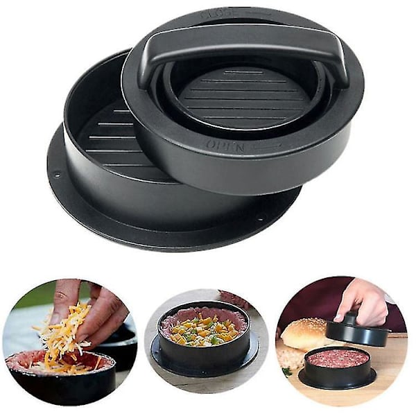 Burgerpress med 100 vaxpappersark - 3 i 1 Non-stick Hamburger Patty Maker för perfekta runda och läckra fyllda hamburgare
