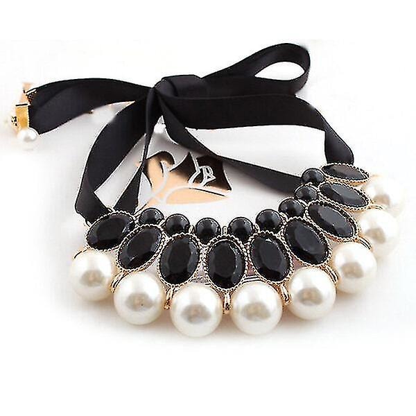 Snabb frakt Elegant dam flickor akryl pärlor stora pärlor hänge band falsk krage halsband choker (svart)
