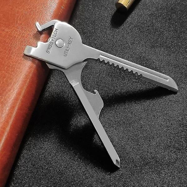 6 in 1 -työkalu ruostumatonta terästä Utili-avain avaimenperä ketju riipus mini ruuvimeisseli Shytmv (hopea)