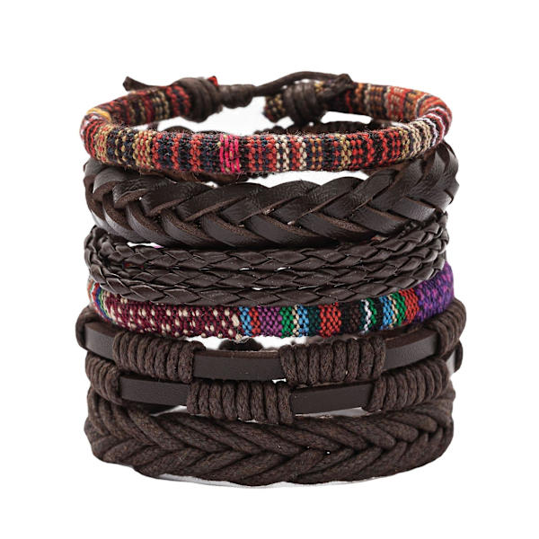 WABJTAM 24 st flätade läderarmband för män och kvinnor, vävda manschettarmband, träpärlor, etniska tribalarmband, justerbara