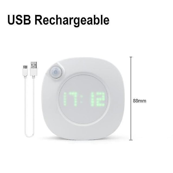 LED PIR Bevægelsessensor Væglampe 360 Grader USB Moderne Design Digital Ur Tid Indendørs Køkken Badeværelse Studie Nattelys