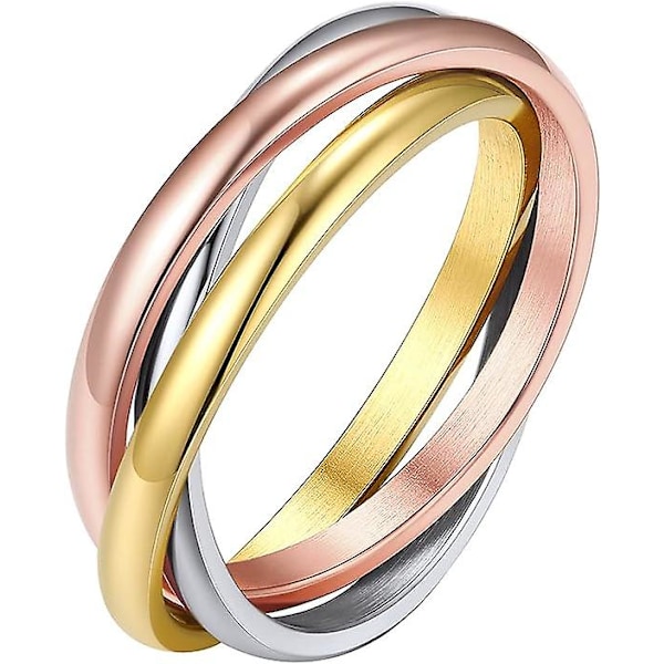 18k Pläterad Interlåsande Rullande Oro Ring För Ångest För Kvinnor Och Män, Rostfritt Stål/tricolor/regnbåge/rosguld/svart/guld Stackningsring13)
